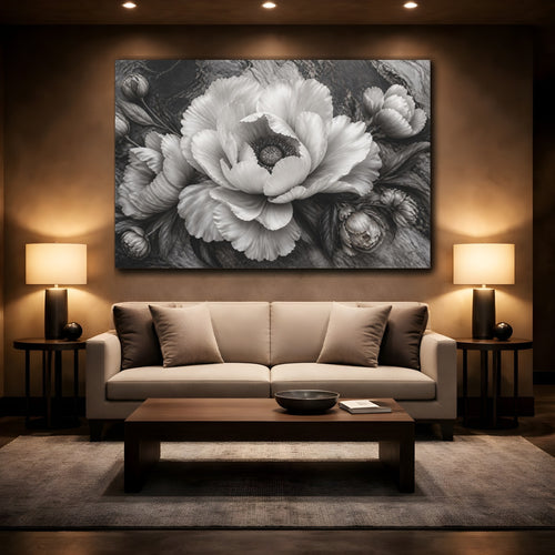 Mockup 2. Sculptural Peony Flower shown as canvas print