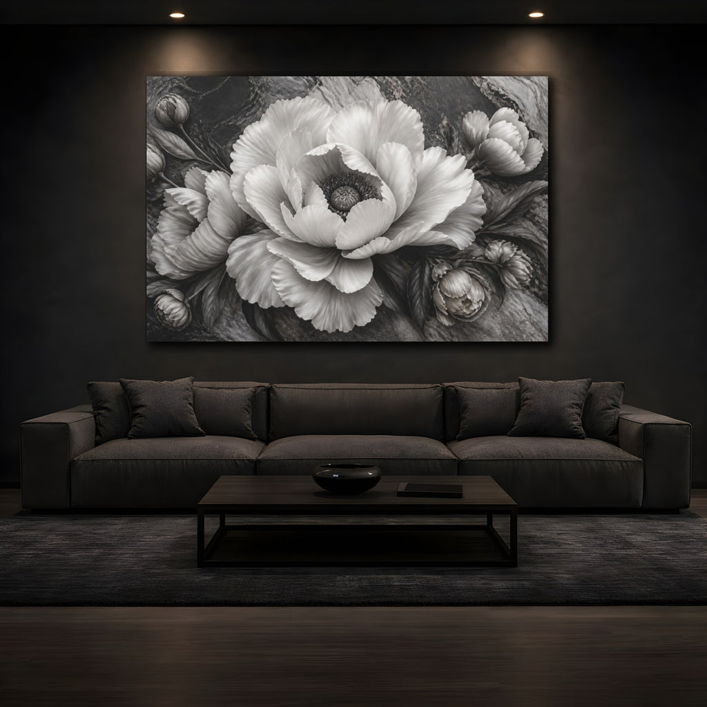 Mockup 3. Sculptural Peony Flower shown as canvas print