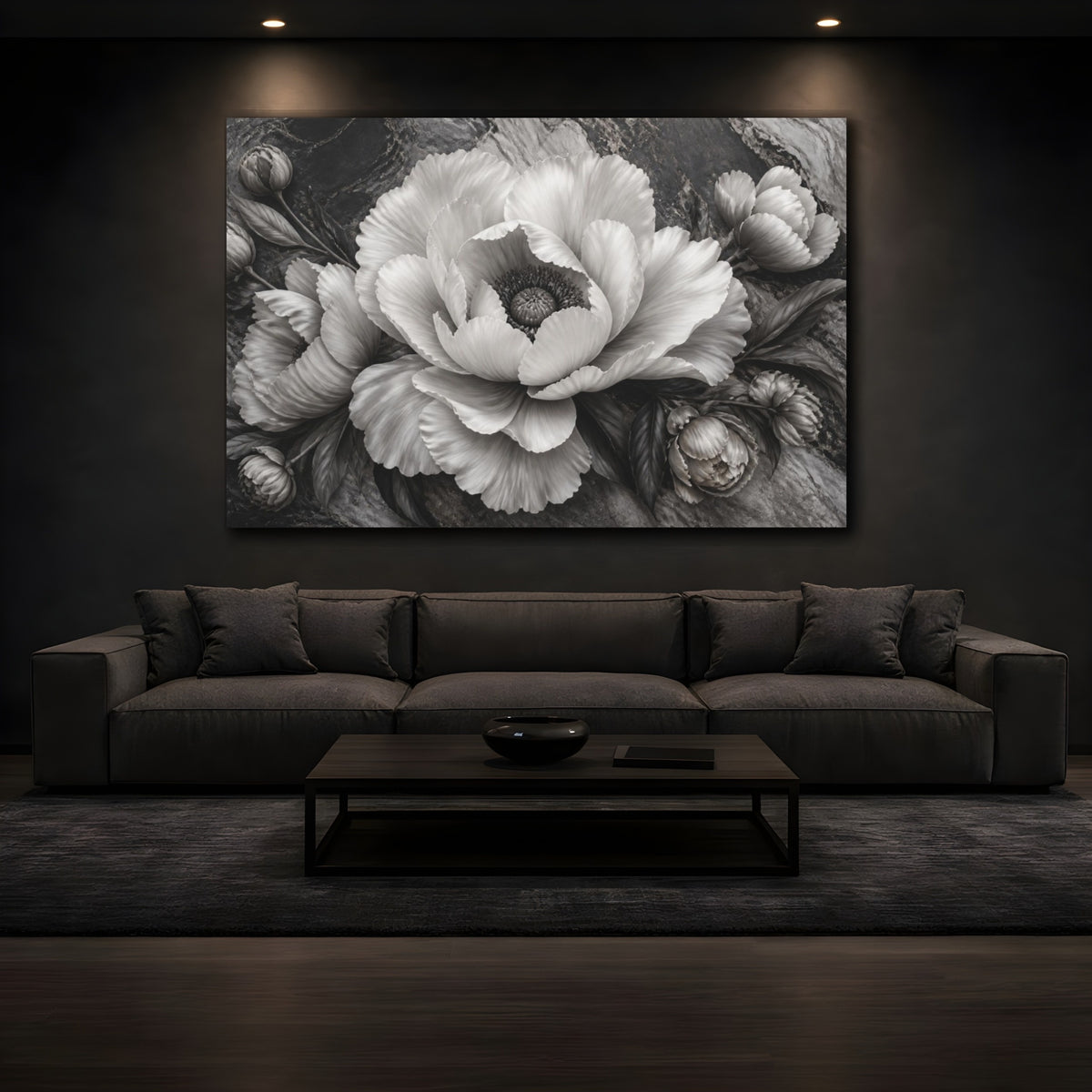 Mockup 3. Sculptural Peony Flower shown as canvas print