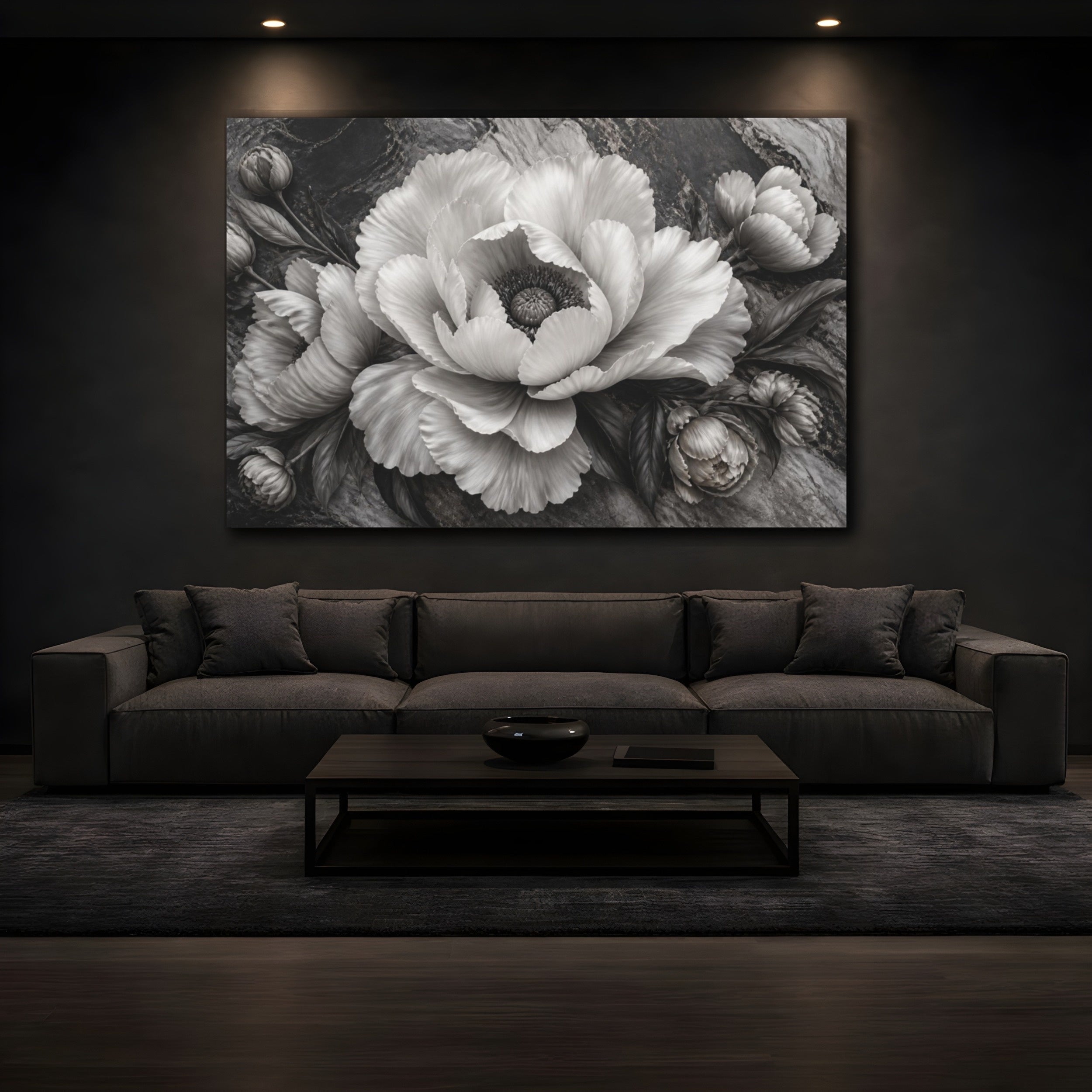 Mockup 3. Sculptural Peony Flower shown as canvas print