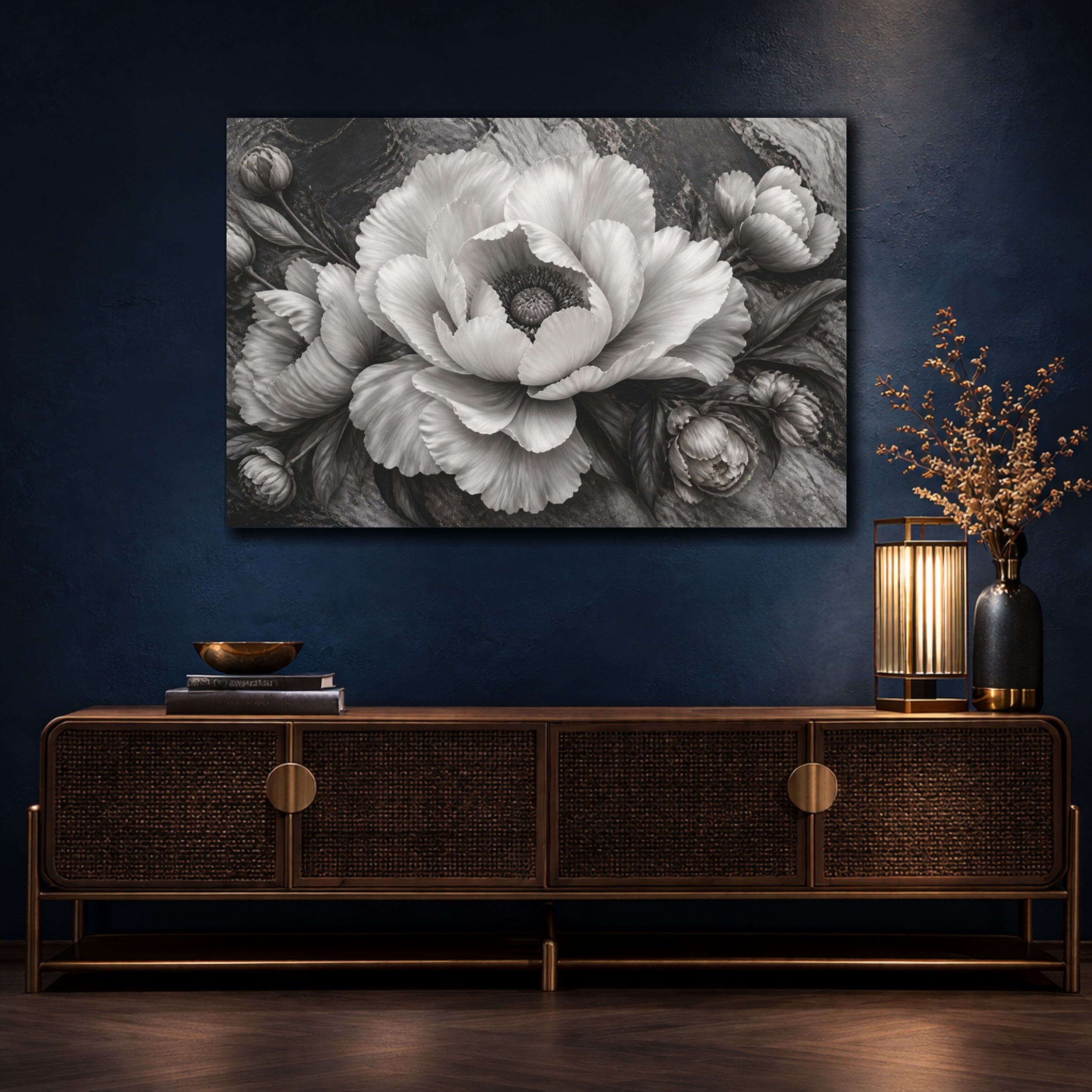 Mockup 4. Sculptural Peony Flower shown as canvas print
