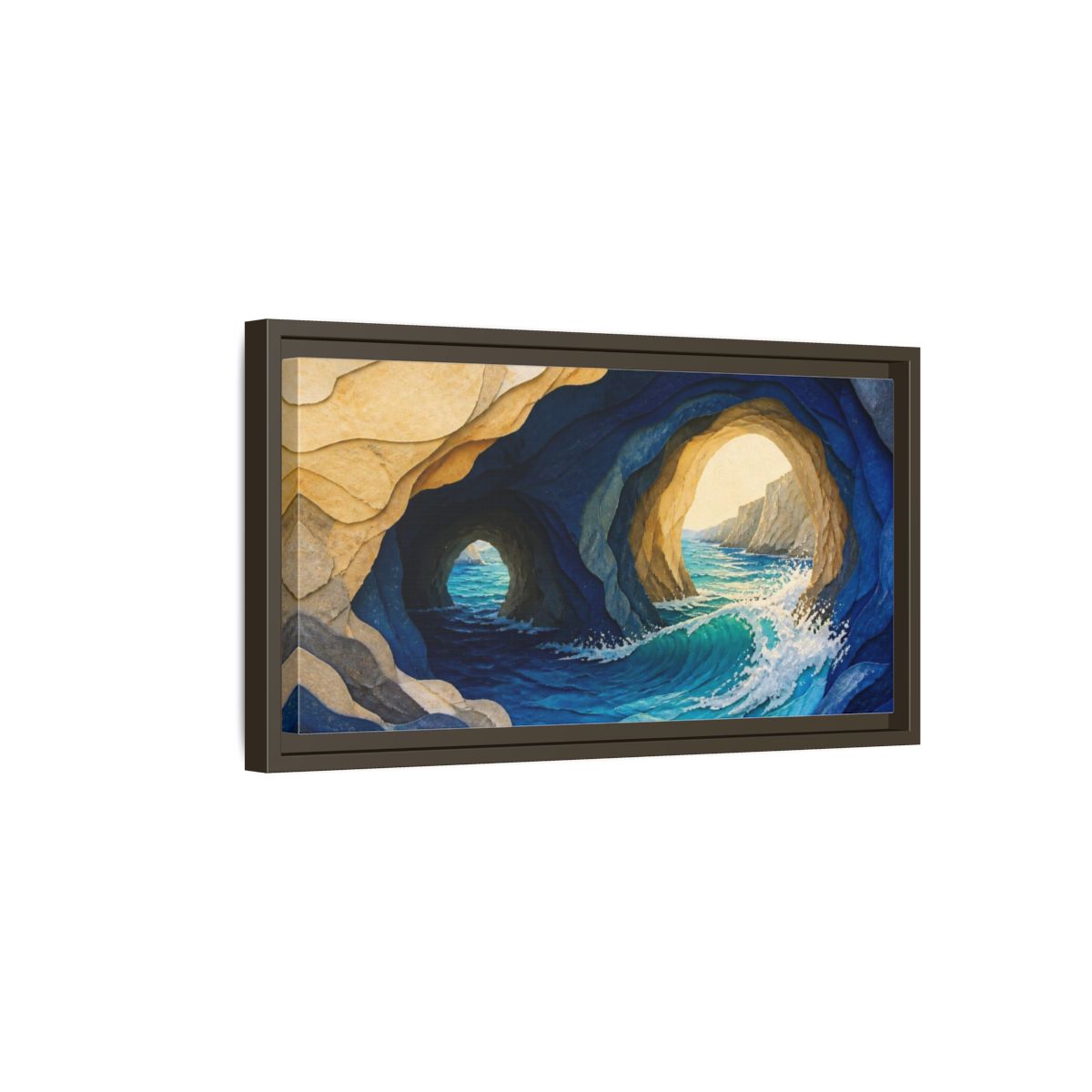 Side Mockup 7. Sea Cave Nature Waves shown as framed canvas print