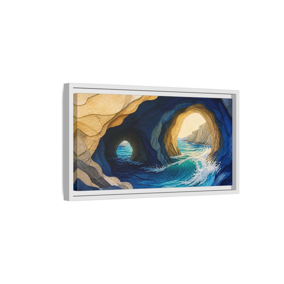Side Mockup 6. Sea Cave Nature Waves shown as framed canvas print