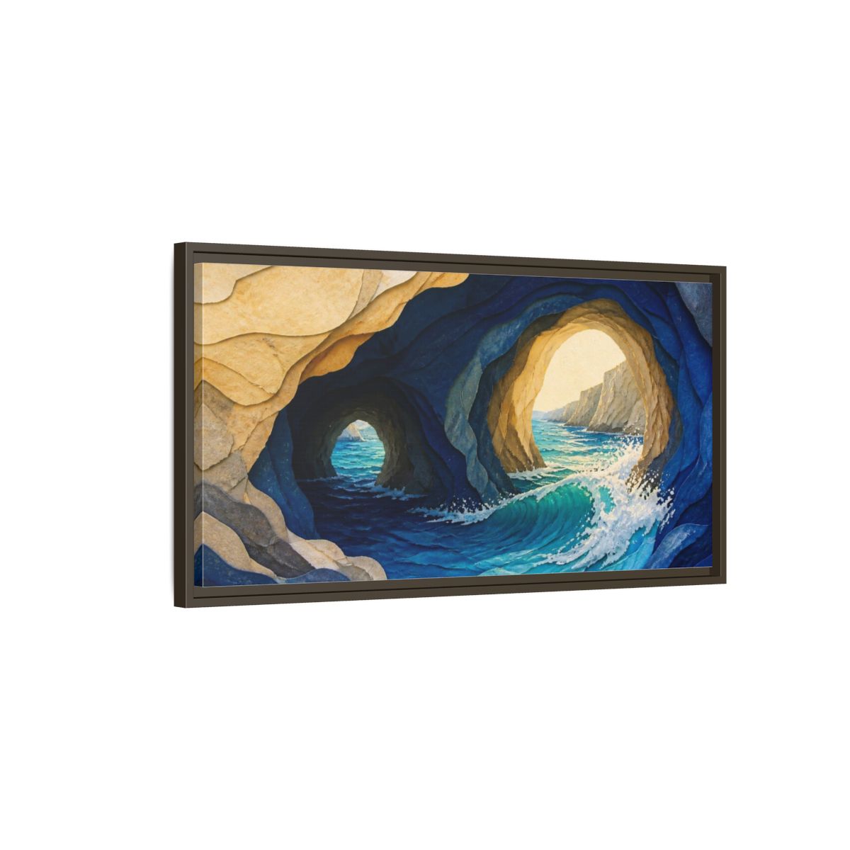 Main Mockup. Sea Cave Nature Waves shown as framed canvas print