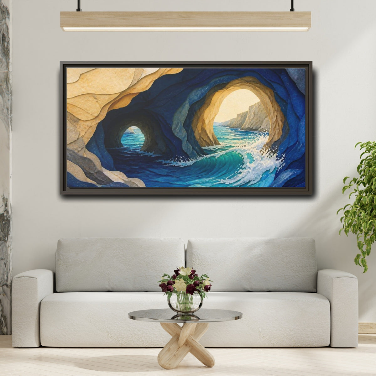 Mockup 2. Sea Cave Nature Waves shown as framed canvas print