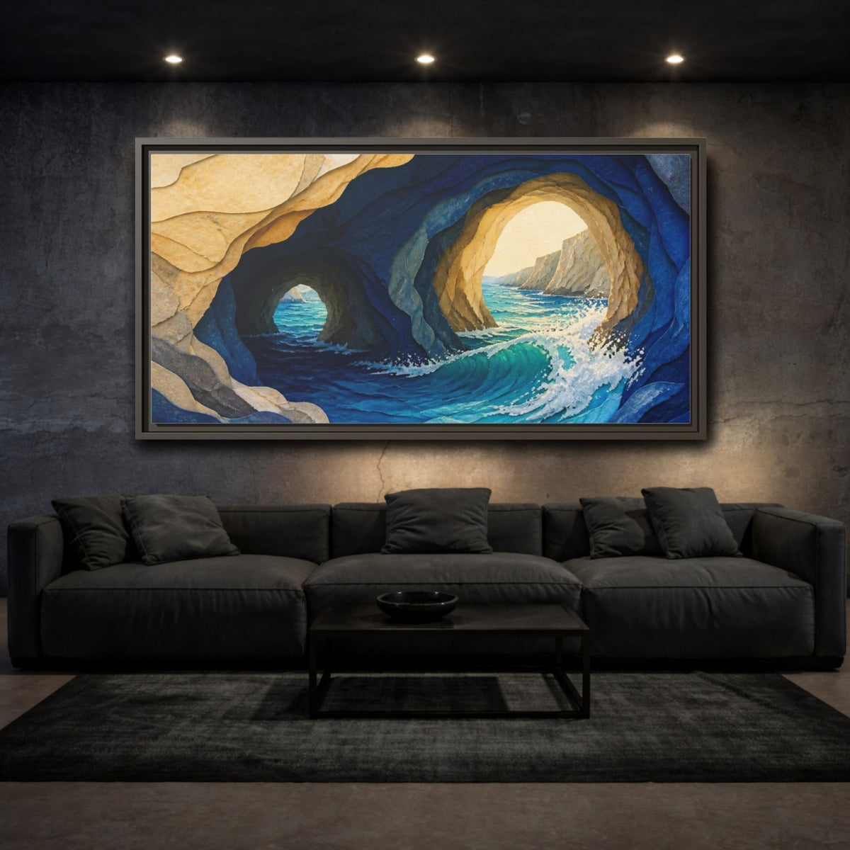 Mockup 3. Sea Cave Nature Waves shown as framed canvas print
