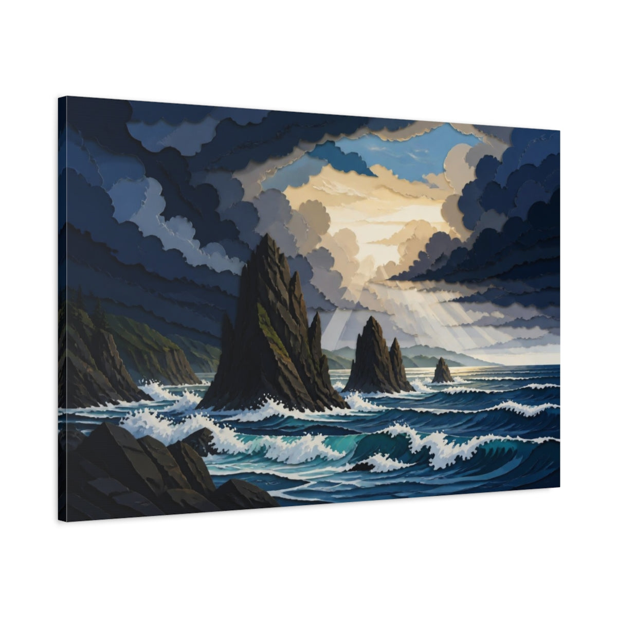 Main Mockup. Sea Stacks Landscape shown as canvas print
