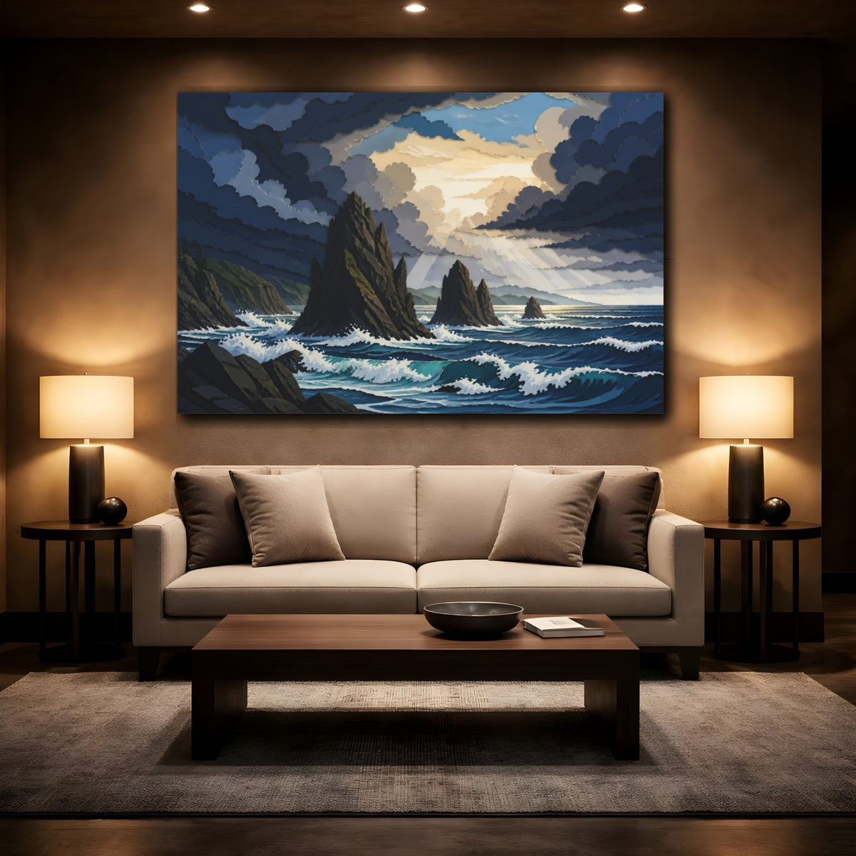 Mockup 2. Sea Stacks Landscape shown as canvas print