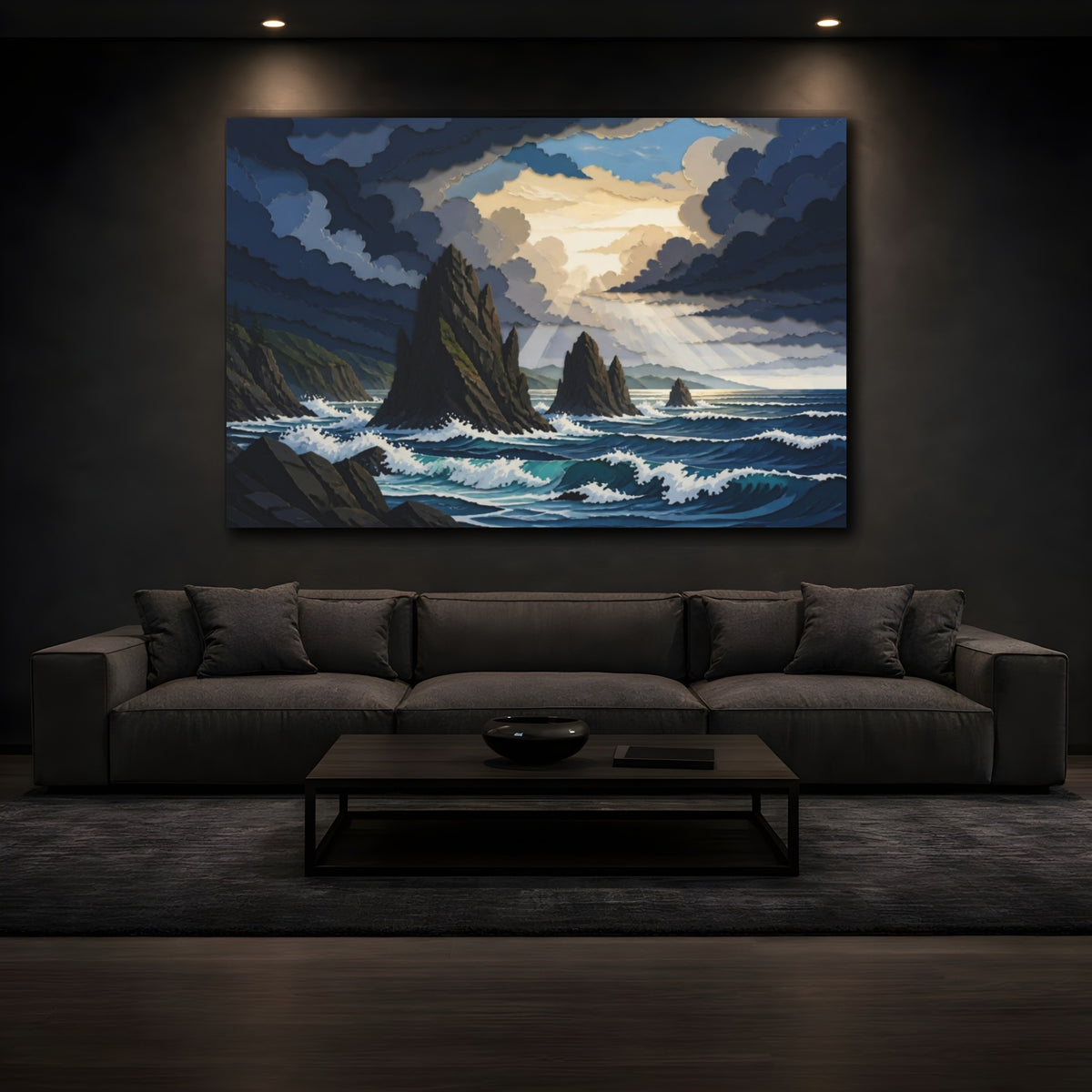Mockup 3. Sea Stacks Landscape shown as canvas print