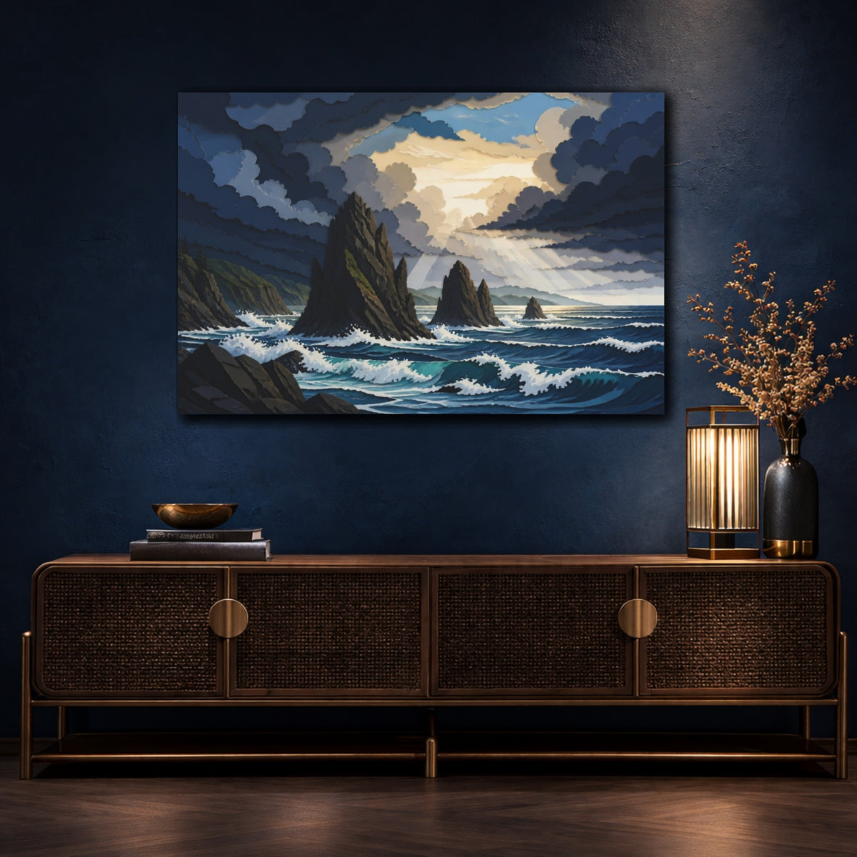 Mockup 4. Sea Stacks Landscape shown as canvas print