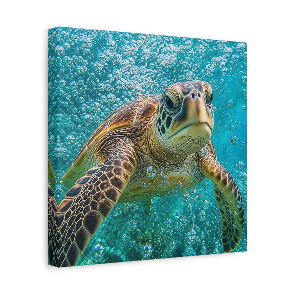 Side Mockup 8. Sea Turtle Animal Portrait shown as canvas print