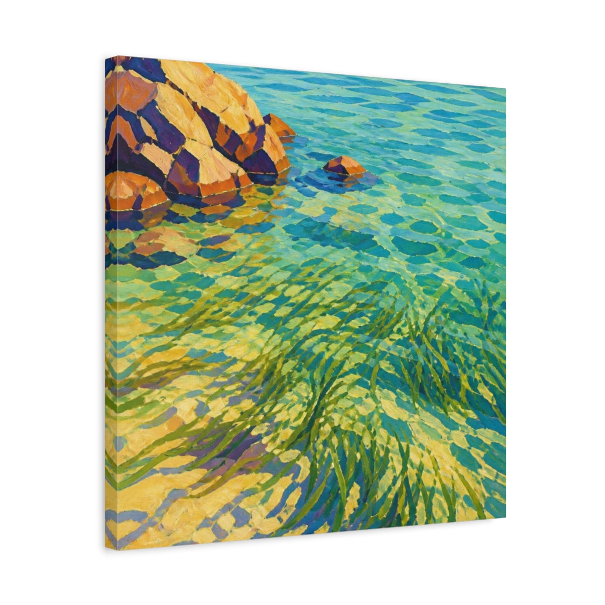 Side Mockup 5. Seagrass In Clear Water shown as canvas print