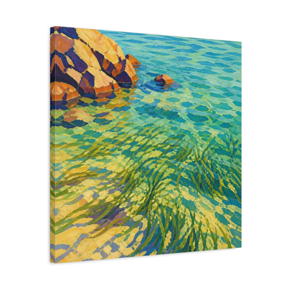Side Mockup 4. Seagrass In Clear Water shown as canvas print