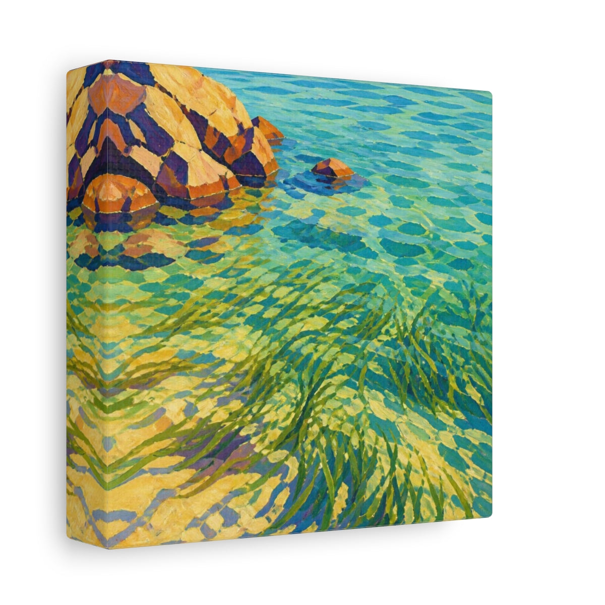 Side Mockup 2. Seagrass In Clear Water shown as canvas print