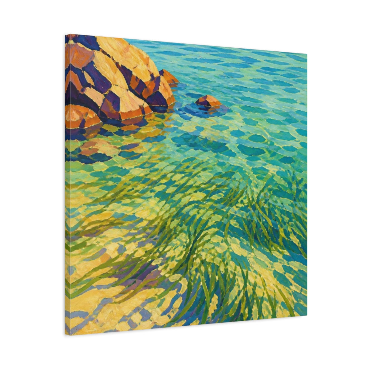 Side Mockup 3. Seagrass In Clear Water shown as canvas print