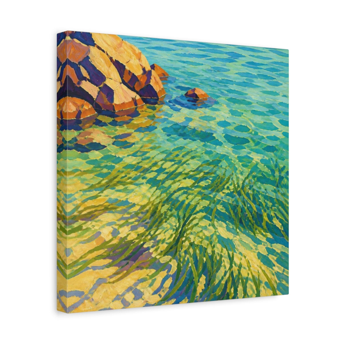 Side Mockup 7. Seagrass In Clear Water shown as canvas print