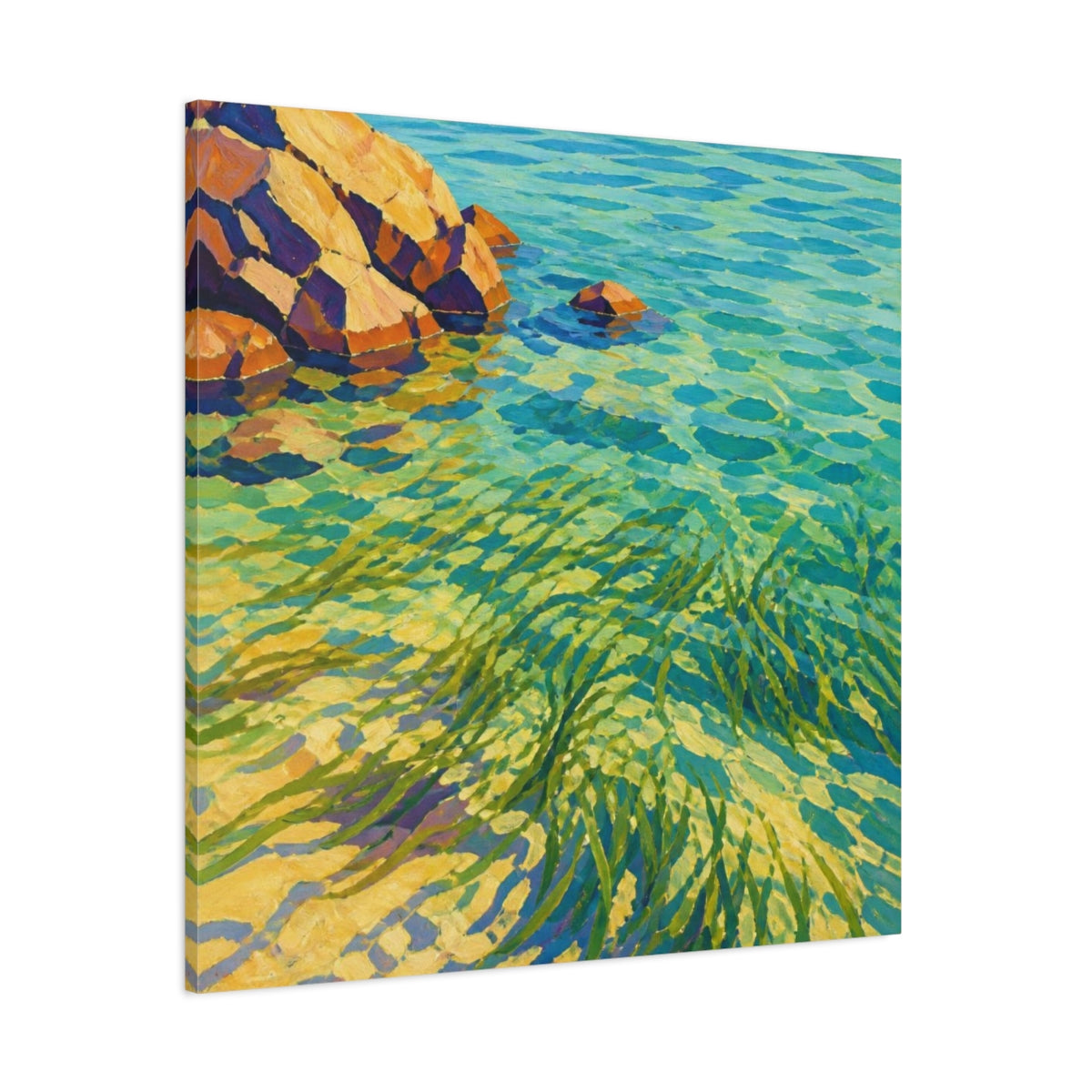 Side Mockup 1. Seagrass In Clear Water shown as canvas print