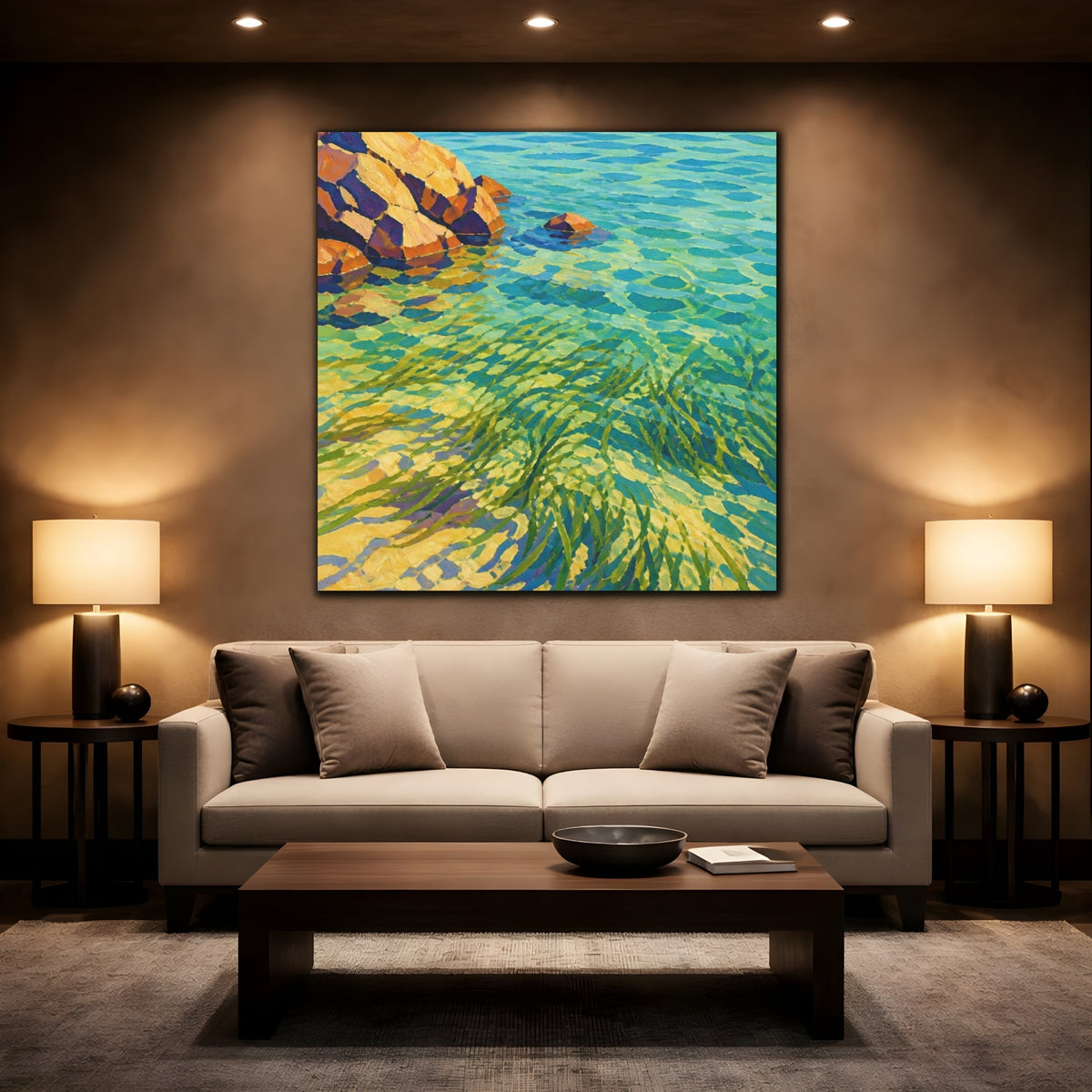Mockup 2. Seagrass In Clear Water shown as canvas print