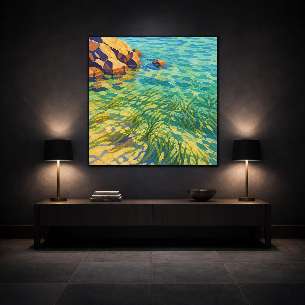 Mockup 3. Seagrass In Clear Water shown as canvas print