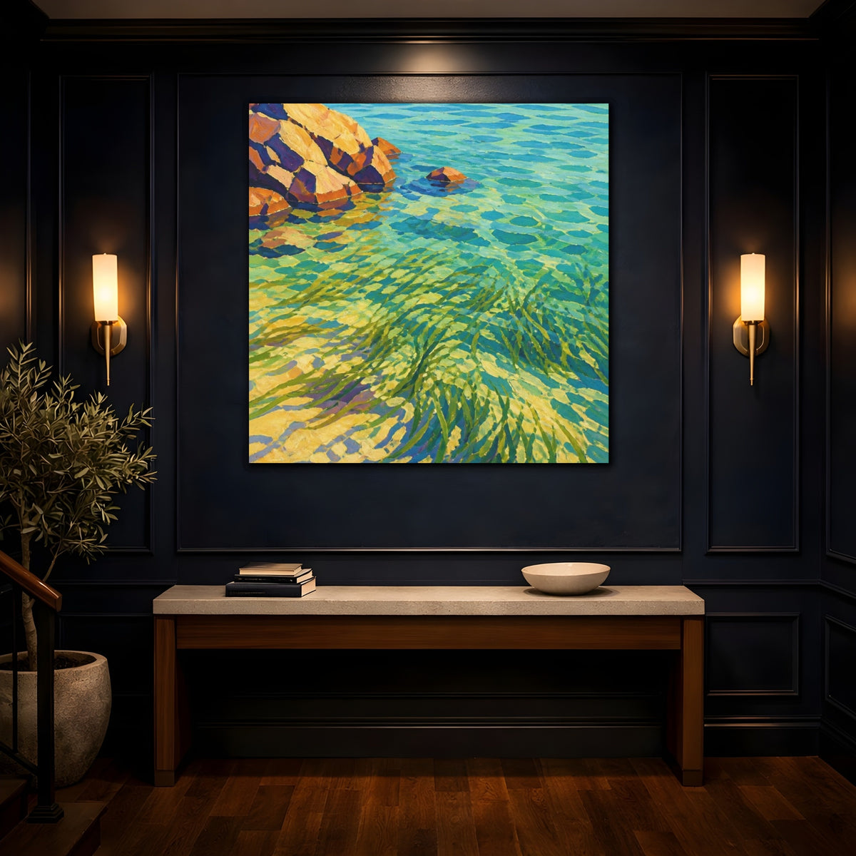 Mockup 4. Seagrass In Clear Water shown as canvas print