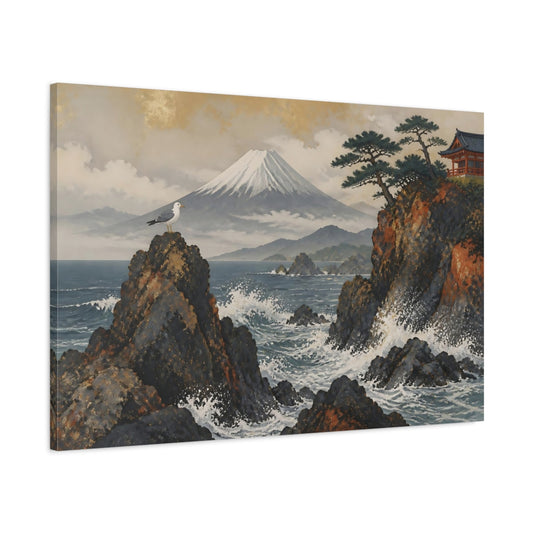 Main Mockup. Seagull At Fuji Coast shown as canvas print
