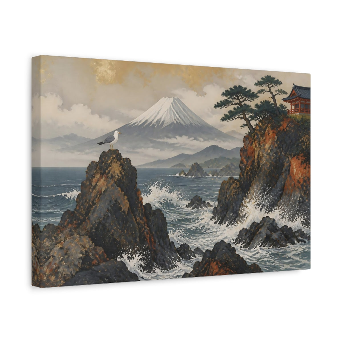 Side Mockup 4. Seagull At Fuji Coast shown as canvas print