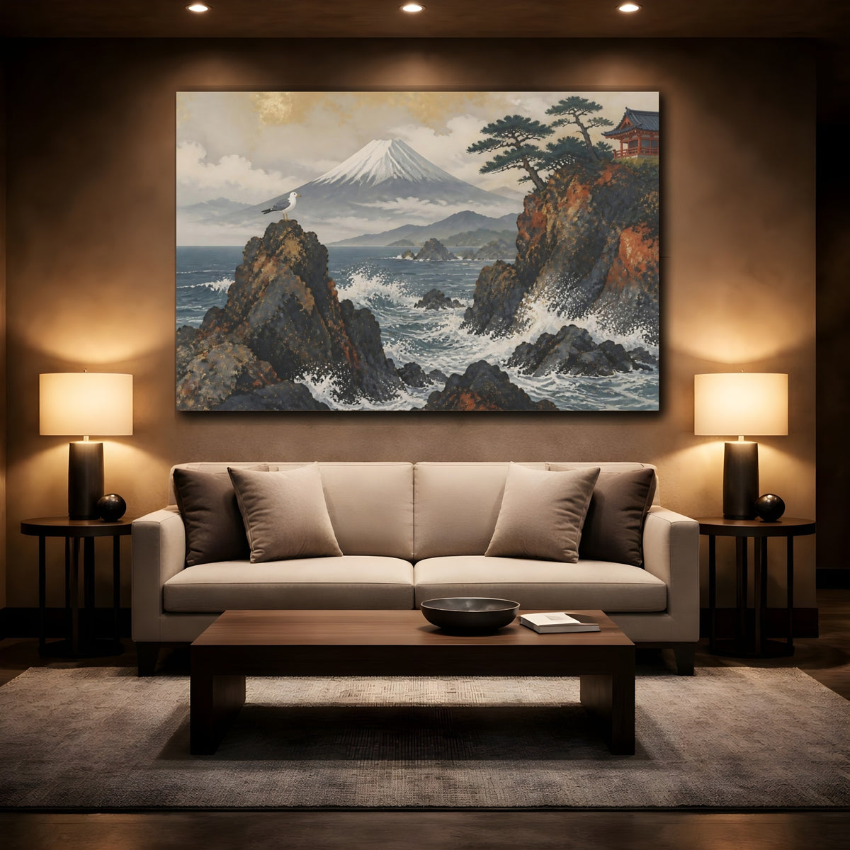 Mockup 2. Seagull At Fuji Coast shown as canvas print