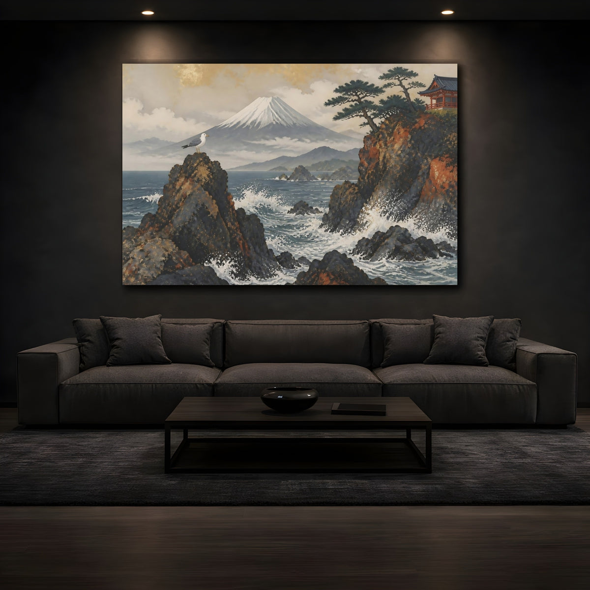 Mockup 3. Seagull At Fuji Coast shown as canvas print