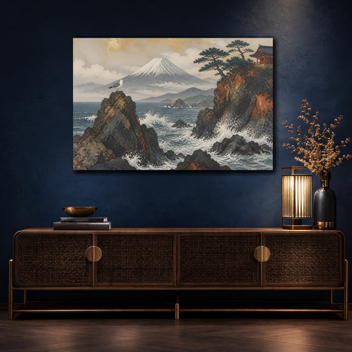 Mockup 4. Seagull At Fuji Coast shown as canvas print