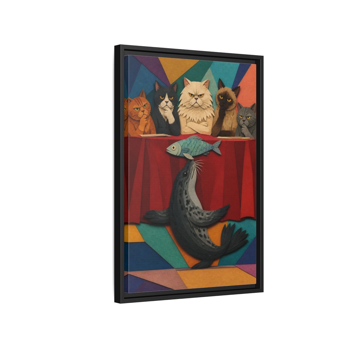 Side Mockup 3. Seal Balancing Fish shown as framed canvas print