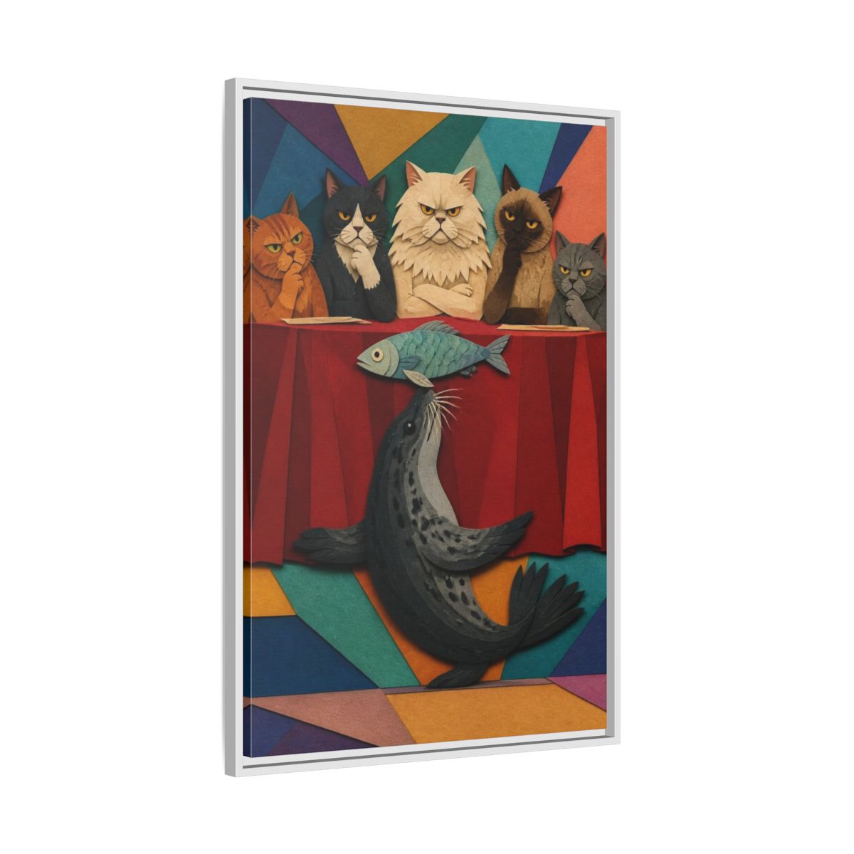 Side Mockup 9. Seal Balancing Fish shown as framed canvas print