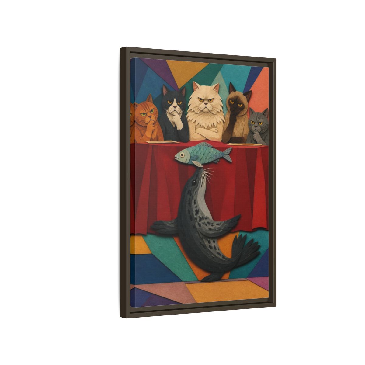 Side Mockup 2. Seal Balancing Fish shown as framed canvas print
