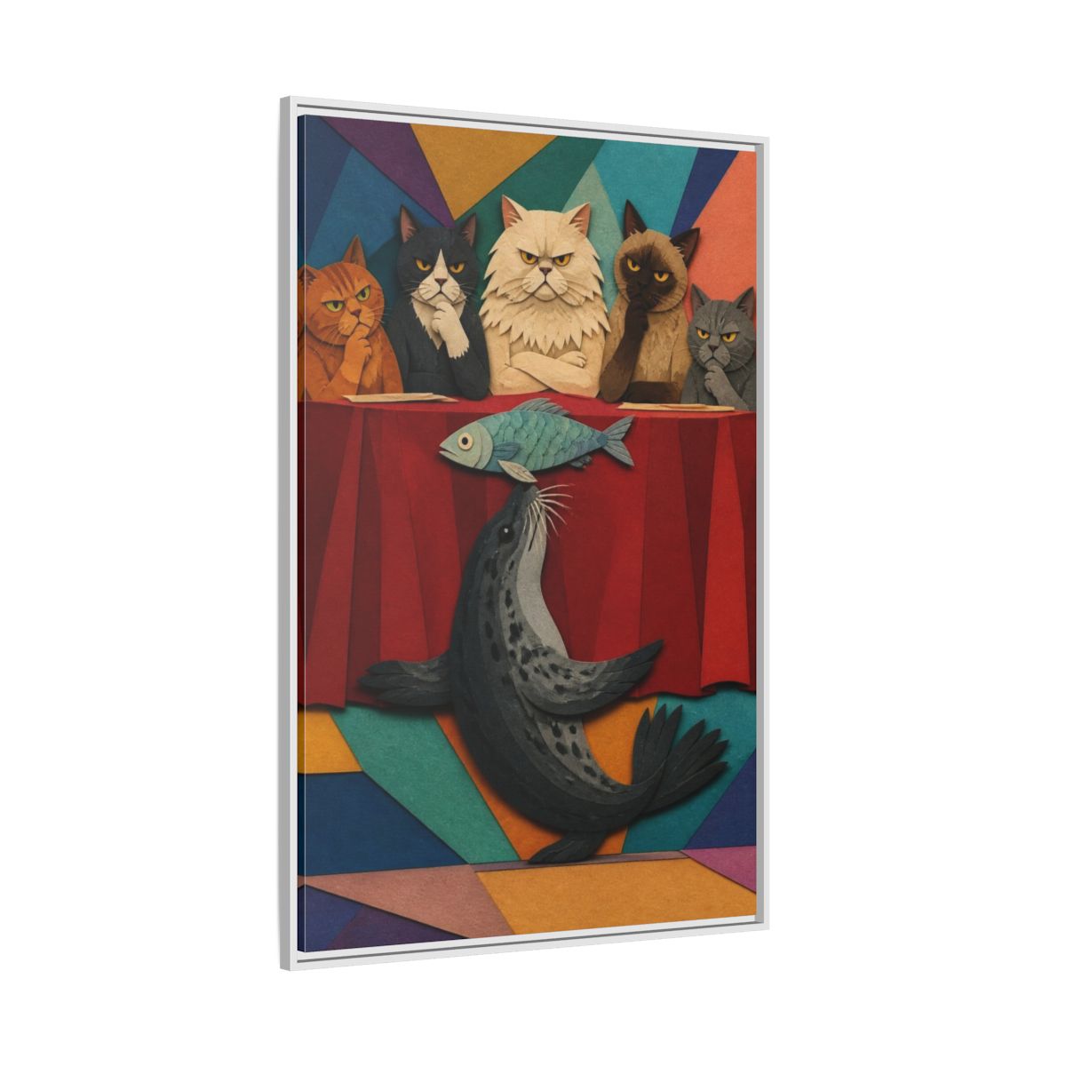 Side Mockup 7. Seal Balancing Fish shown as framed canvas print