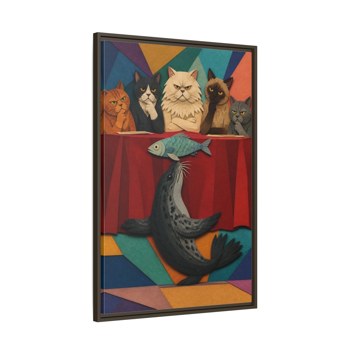 Main Mockup. Seal Balancing Fish shown as framed canvas print