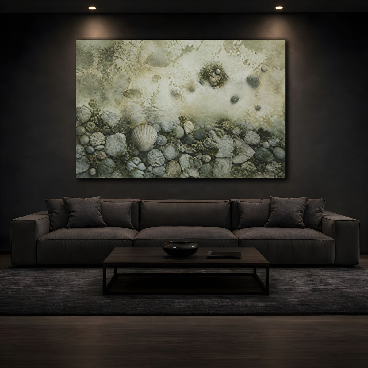 Mockup 3. Seashell On Pebble Beach shown as canvas print