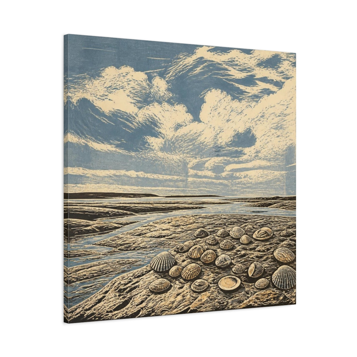 Main Mockup. Seashells On Tidal Flats shown as canvas print