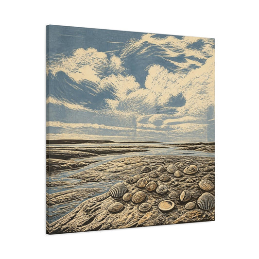 Main Mockup. Seashells On Tidal Flats shown as canvas print