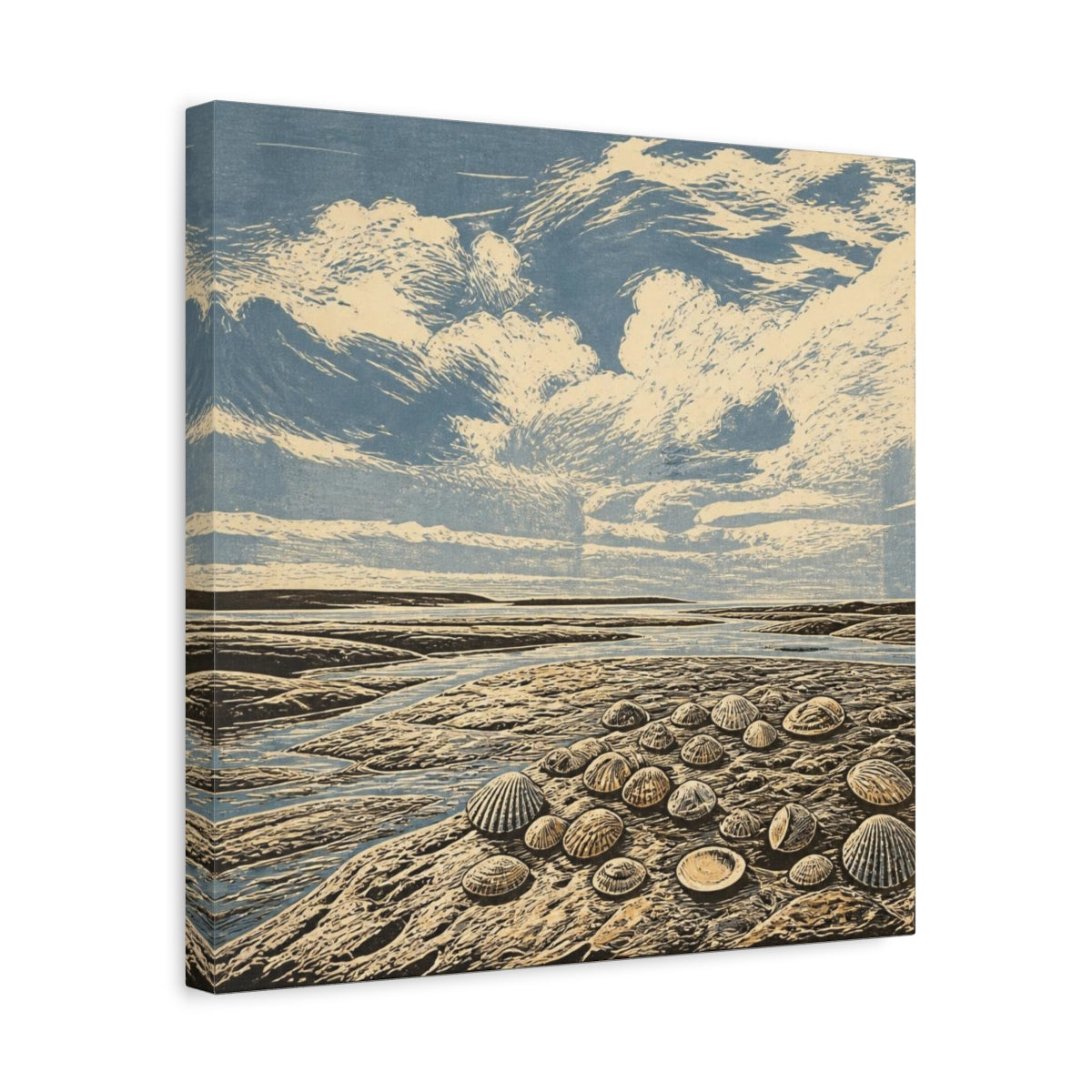 Side Mockup 6. Seashells On Tidal Flats shown as canvas print