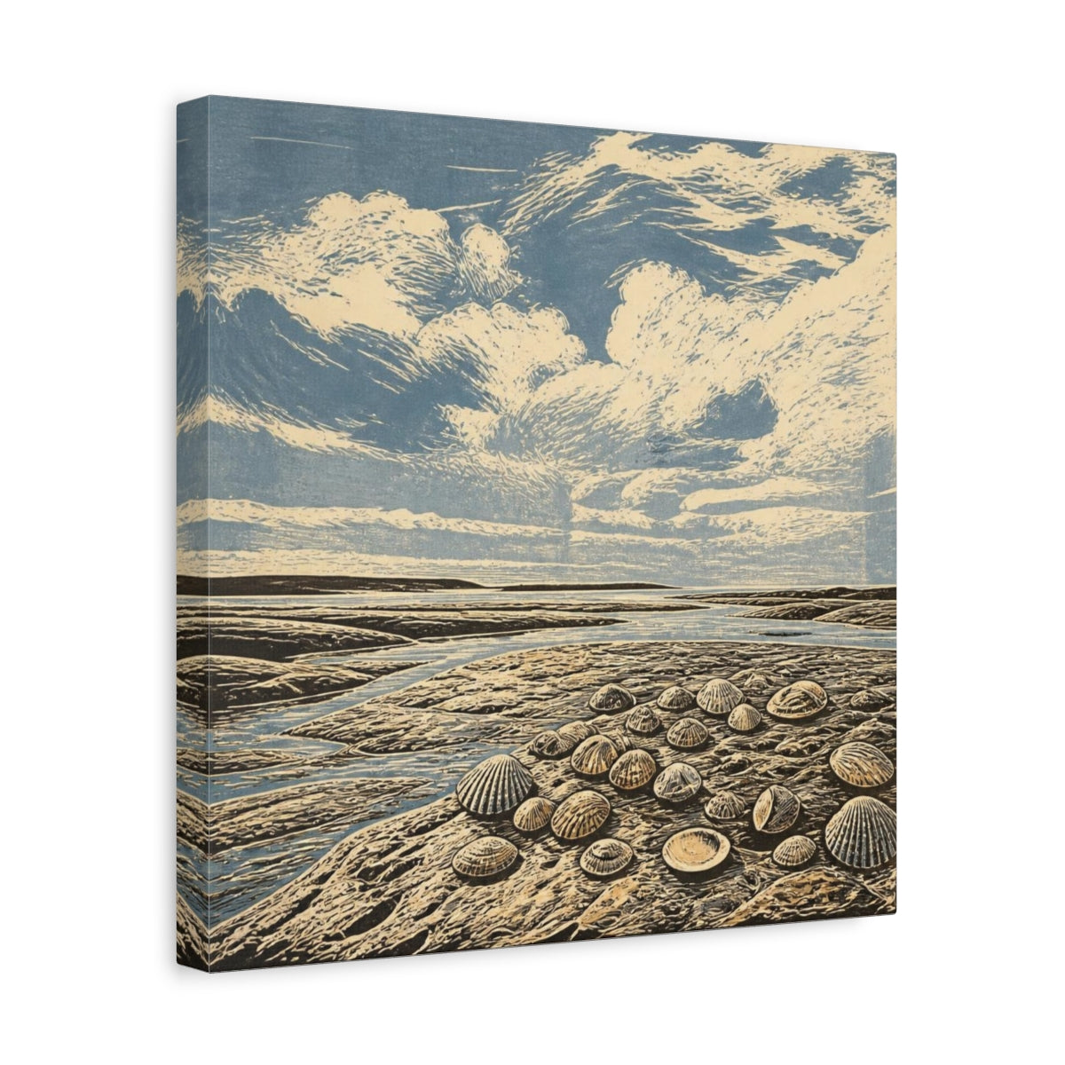 Side Mockup 7. Seashells On Tidal Flats shown as canvas print