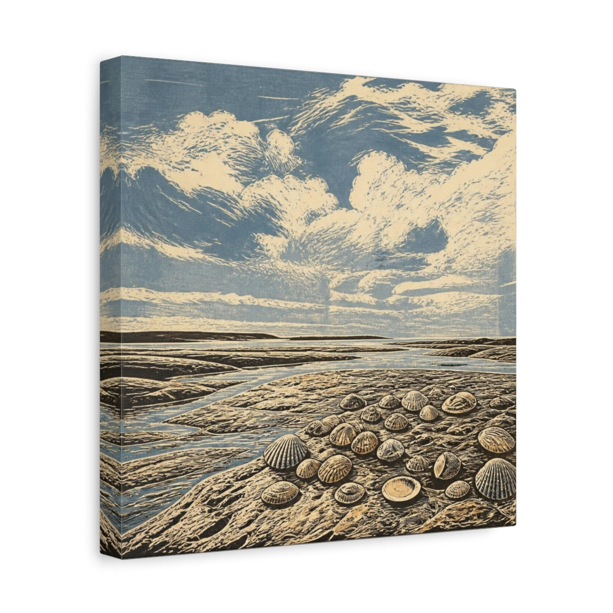 Side Mockup 8. Seashells On Tidal Flats shown as canvas print