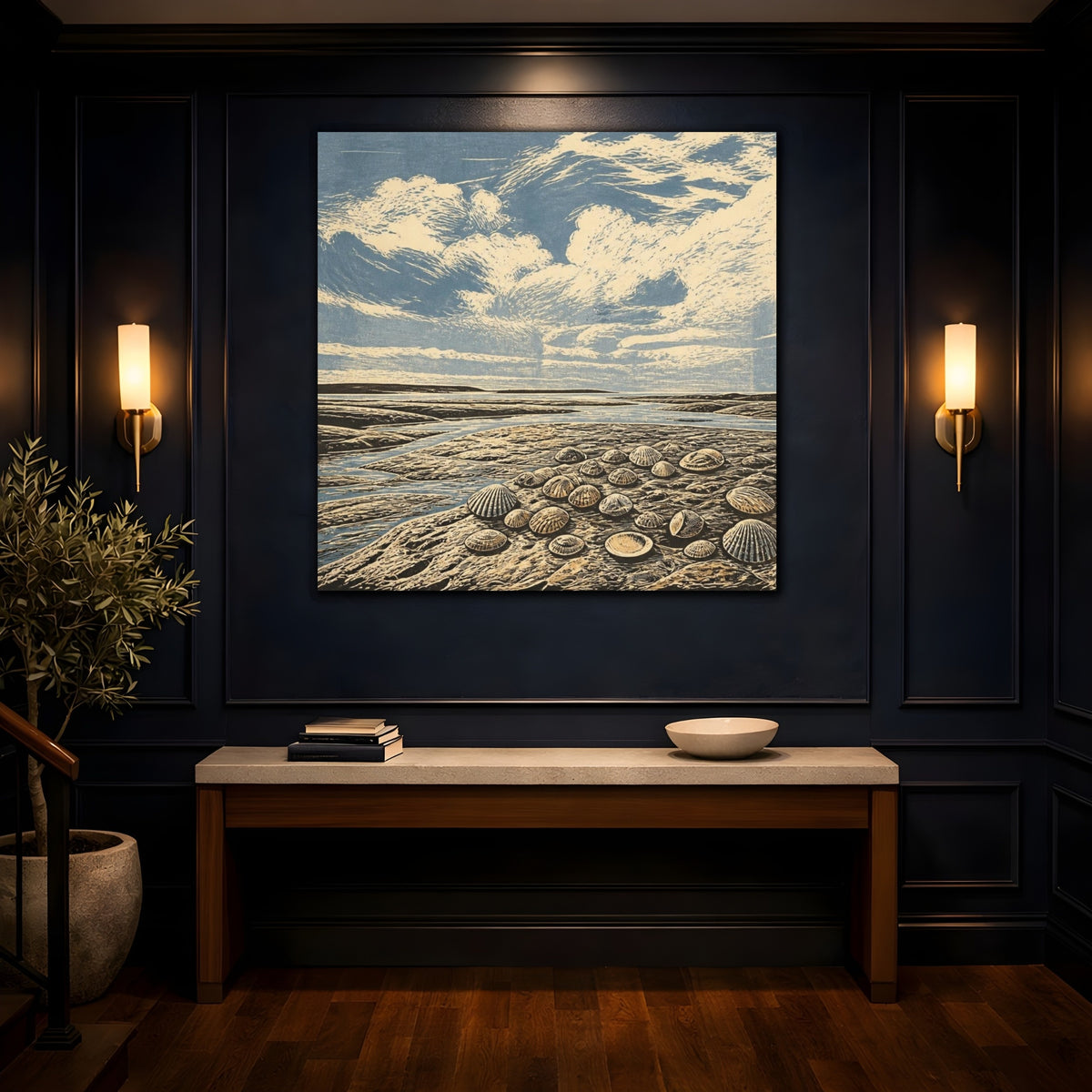 Mockup 4. Seashells On Tidal Flats shown as canvas print