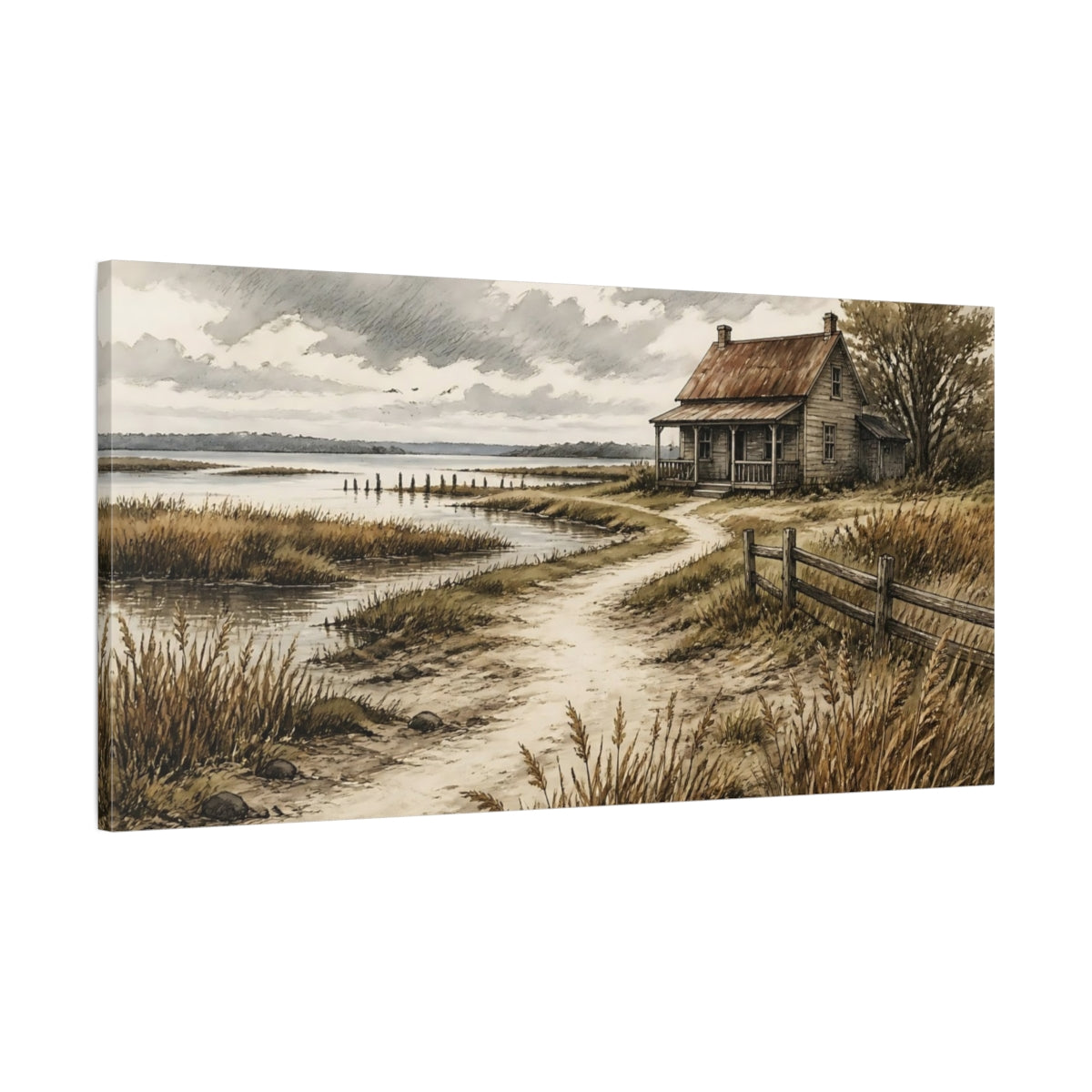 Main Mockup. Seaside Cottage Path shown as canvas print