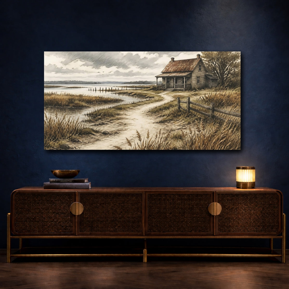 Mockup 4. Seaside Cottage Path shown as canvas print