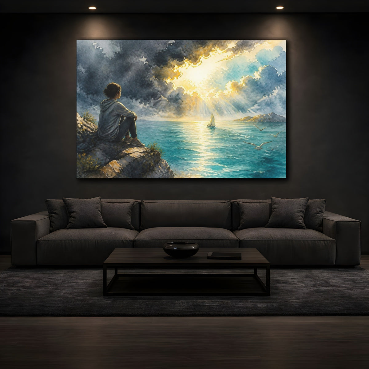 Mockup 3. Seaside Motivation shown as canvas print