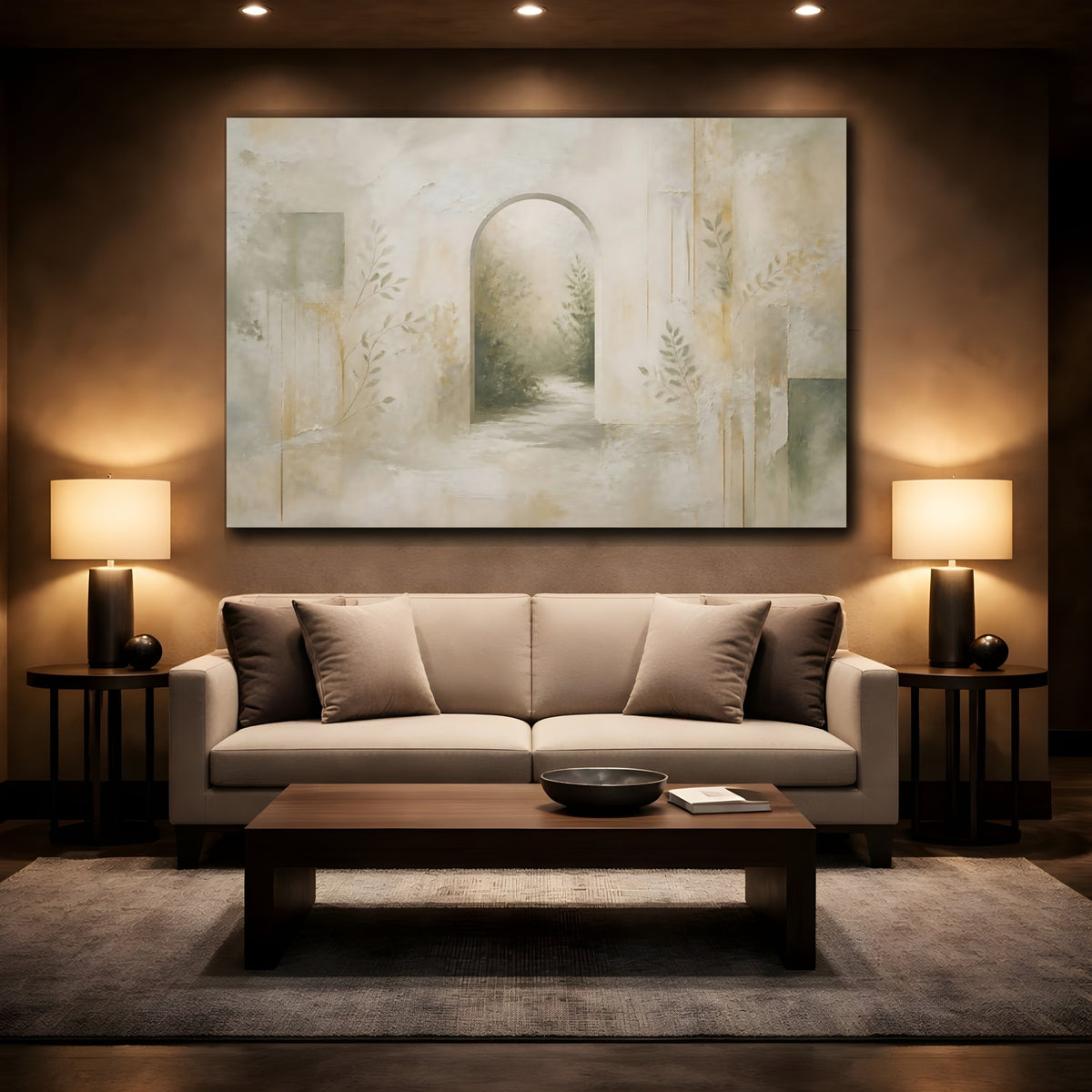 Mockup 2. Serene Archway Path shown as canvas print