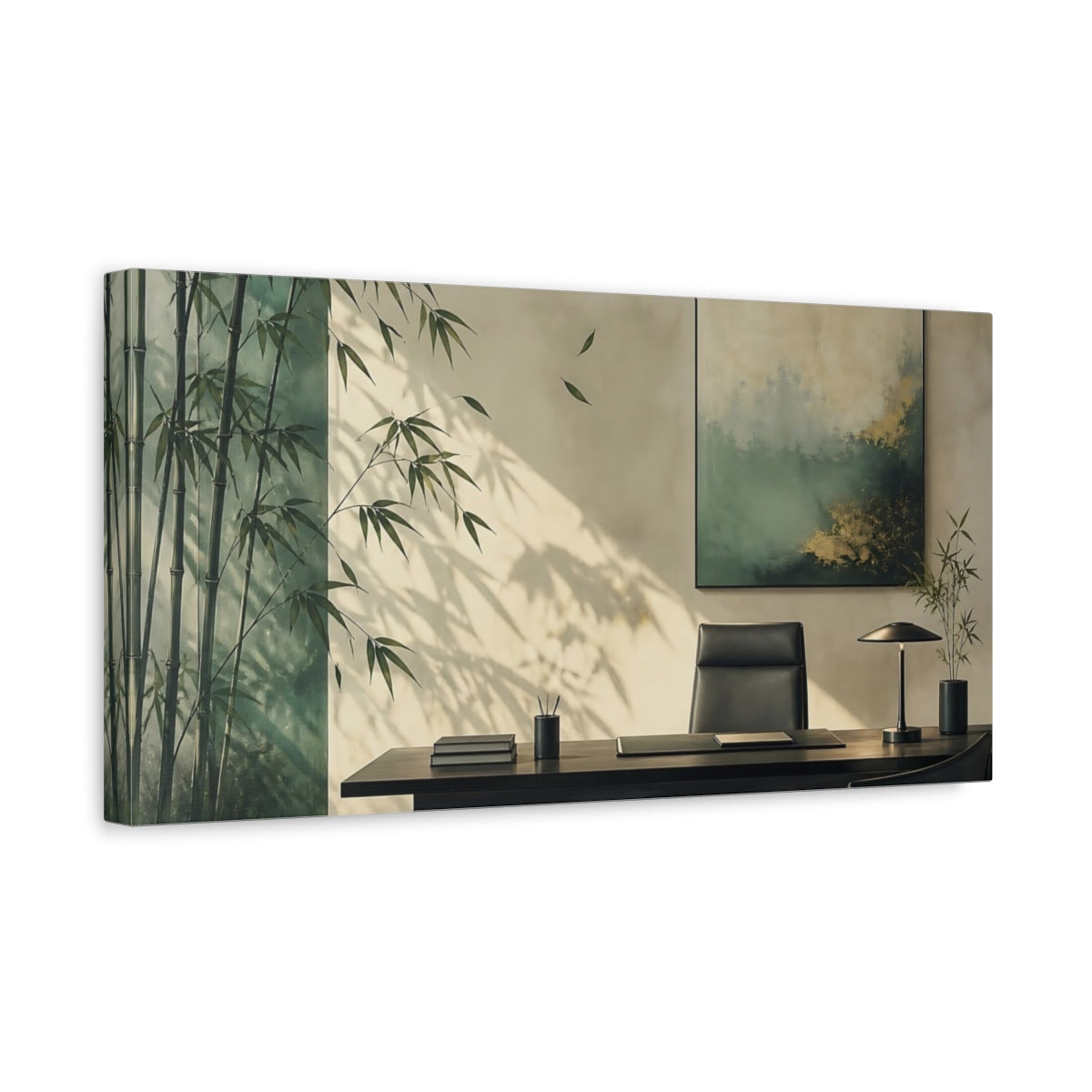 Side Mockup 3. Serene Bamboo Office Art shown as canvas print