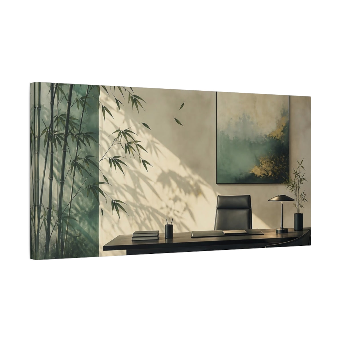 Side Mockup 1. Serene Bamboo Office Art shown as canvas print