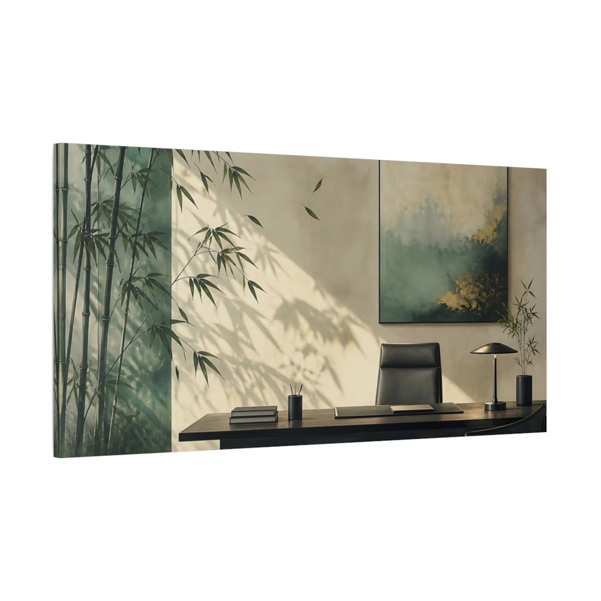 Side Mockup 2. Serene Bamboo Office Art shown as canvas print
