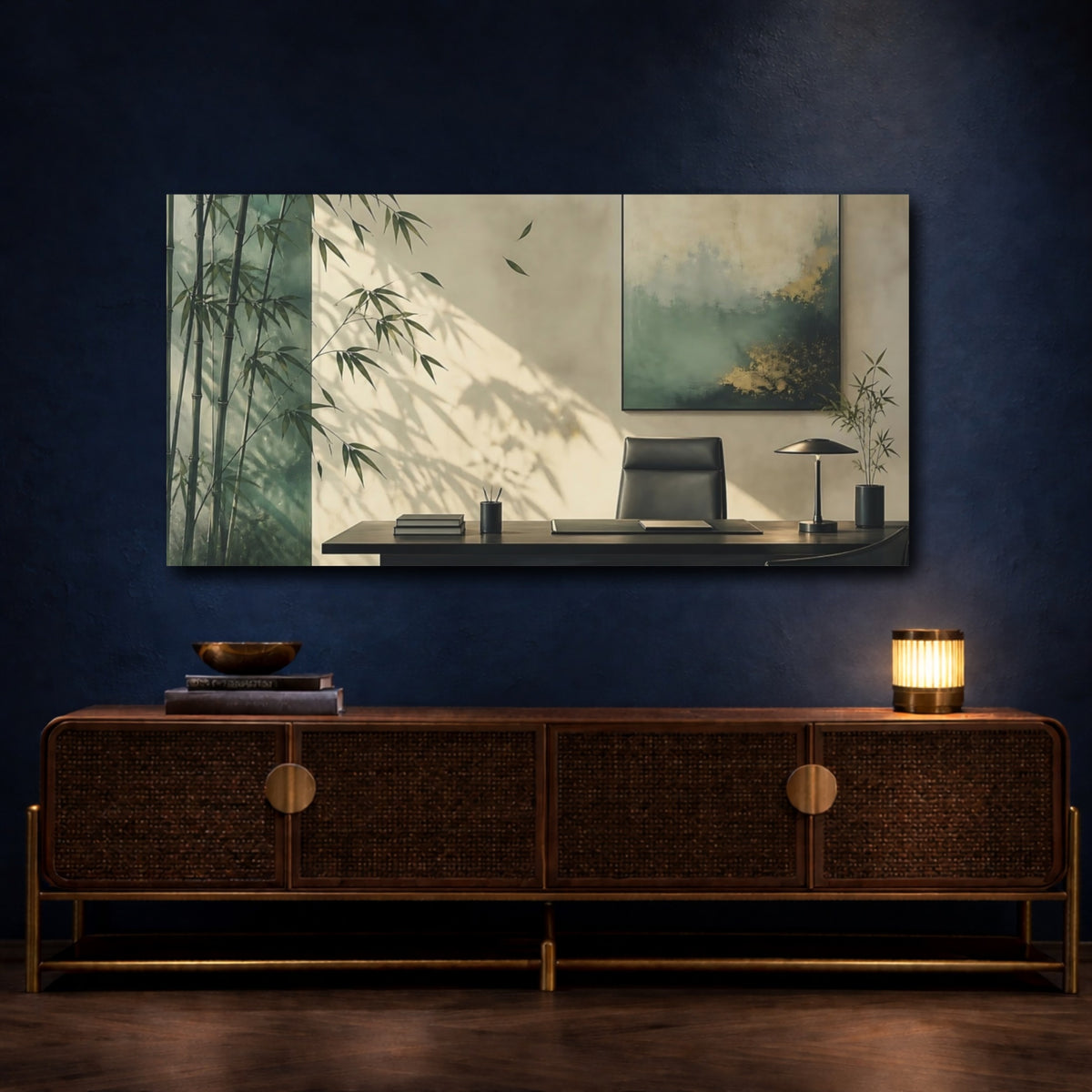 Mockup 4. Serene Bamboo Office Art shown as canvas print