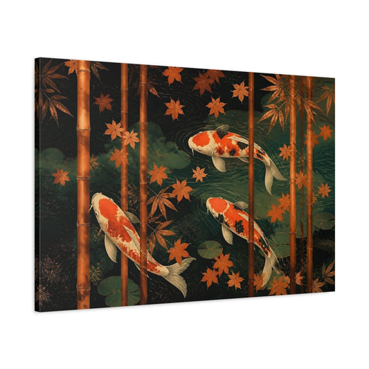 Main Mockup. Serene Koi Pond shown as canvas print
